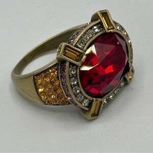 Heidi Daus Red Crystal Cocktail Ring Size 10 NWT